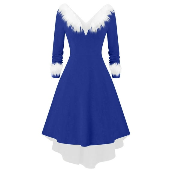 Levmjia Women Dresses Long Sleeve V-Neck Vintage Solid Color Stitching Fabric For Holiday Christmas Party Outfit Elegant Festive Attire
