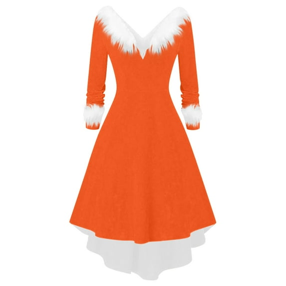 Levmjia Women Dresses Long Sleeve V-Neck Vintage Solid Color Stitching Fabric For Holiday Christmas Party Outfit Elegant Festive Attire