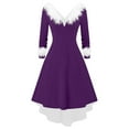 thumbnail image 1 of Levmjia Women Dresses Long Sleeve V-Neck Vintage Solid Color Stitching Fabric For Holiday Christmas Party Outfit Elegant Festive Attire, 1 of 3
