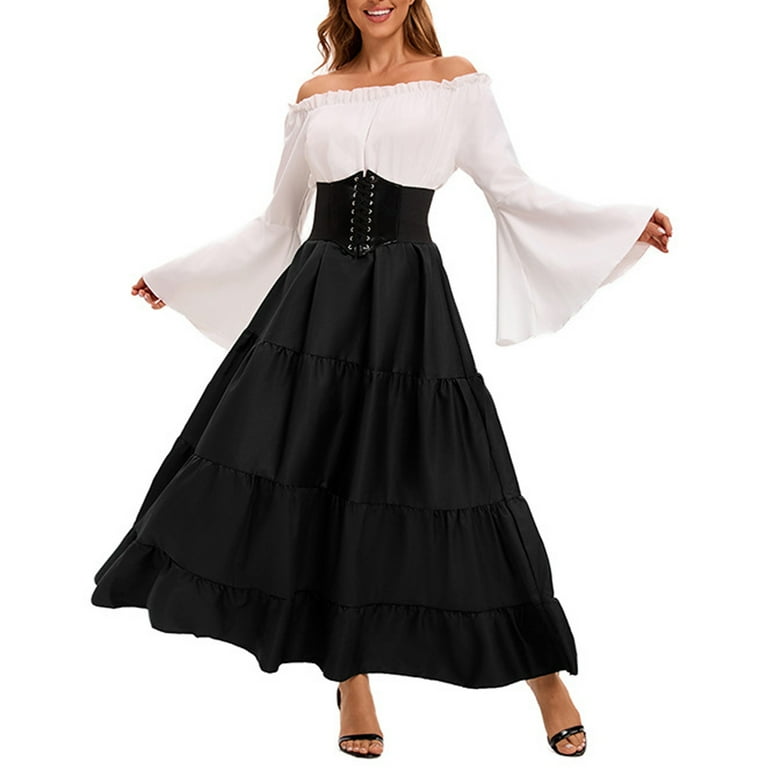 Levmjia Women Dresses Medieval One Shoulder Corset Vintage Long