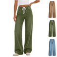thumbnail image 1 of Levmjia Women Elastic Waist Drawstring Jeans Wide Leg Straight Pants Casual Denim Trousers with Pockets for Daily Wear, 1 of 7