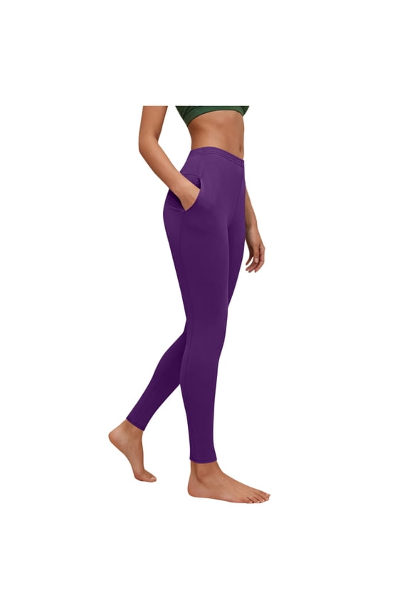 Women Fashion Yoga Pants Solid Color High Waist with Pockets Tummy Control Workout Leggings Stretchy Soft Gym Running Sports Active Wear Casual All Season