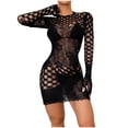thumbnail image 1 of Levmjia Women Fishnet Mini Dress Long Sleeve Sheer Hollow Out Solid Color Tight Bodycon Lingerie Spring Summer Home Sleep Breathable Stretchy Club Night Party, 1 of 4