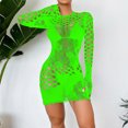 thumbnail image 1 of Levmjia Women Fishnet Mini Dress Long Sleeve Sheer Hollow Out Solid Color Tight Bodycon Lingerie Spring Summer Home Sleep Breathable Stretchy Club Night Party, 1 of 4