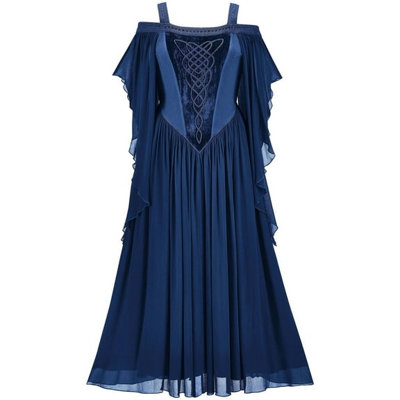 Levmjia Women Halloween Dresses Halter Off The Shoulder Gothic Costume Party Dress Comfortable Elegant Mesh Midi Dress Flare A-Line Elegant Lace Up Holiday