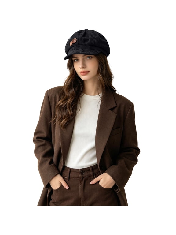 Women Hat Soft Corduroy Button Vintage Cap Lightweight Windproof Headwear Daily Commute Street Casual Fashion