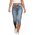 thumbnail image 1 of Levmjia Women High Rise Straight Leg Capri Jeans Button Fly Side Pockets Cuffed Hem Casual Denim Pants for Summer Daily Wear, 1 of 9