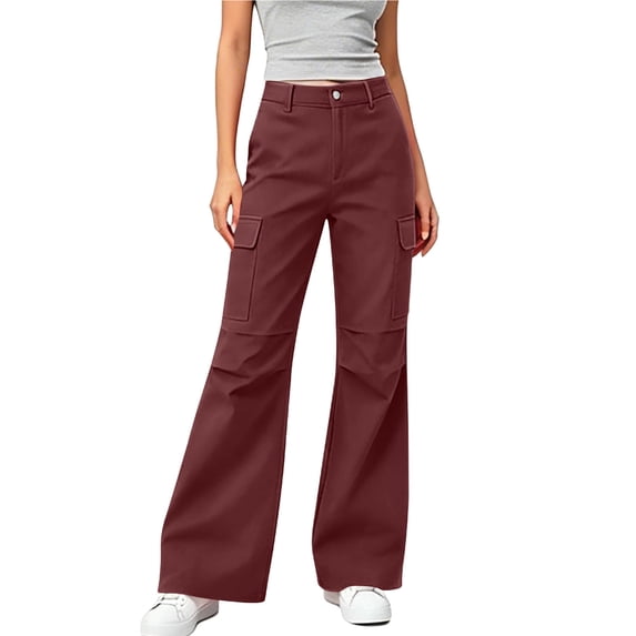 Levmjia Women High Waisted Cargo Pants Wide Leg Bootcut Multi Pockets Casual Workwear Trousers with Button Zipper Closure