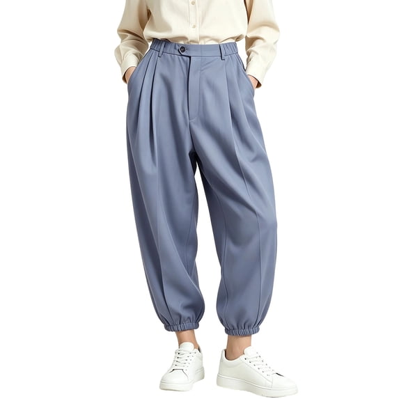 Levmjia Women High Waisted Jogger Pants Cuffed Ankle Length Casual Lounge Pants with Pockets Solid Color Elastic Waist Trousers