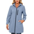 thumbnail image 1 of Levmjia Women Hooded Rain Jacket Waterproof Lightweight Long Sleeve Zip Up Mid Length Loose Fit Solid Color Outerwear Pockets Daily Commute Hiking Camping Travel Outdoor Casual, 1 of 6
