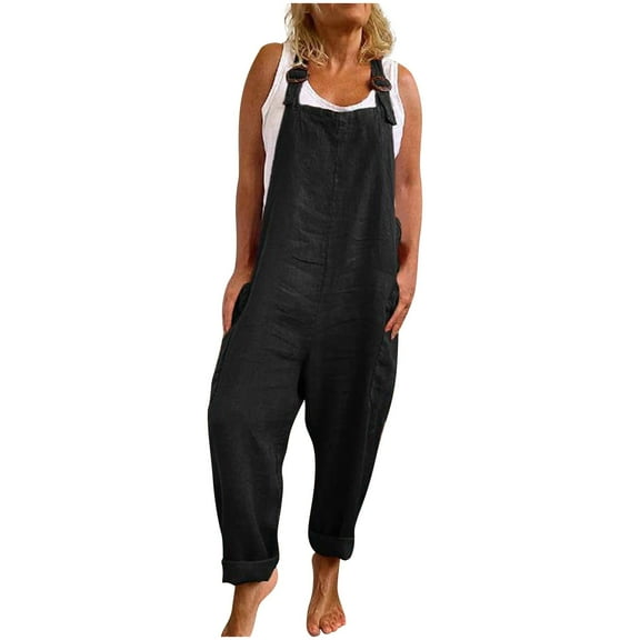 Levmjia Women Jumpsuit Casual Cotton V Neck Wide Leg Romper with Pockets Plus Size Summer Work Office Holiday Travel Comfortable Stretchy Breathable Loose Fit Outfit