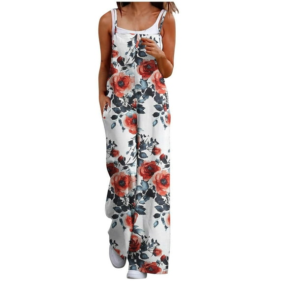 Levmjia Women Jumpsuit Casual V Neck Sleeveless Wide Leg Romper Polyester Comfortable Stretchy Plus Size Work Office Holiday Travel Summer Outfit
