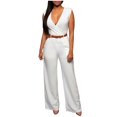 thumbnail image 1 of Levmjia Women Jumpsuit Casual V Neck Wide Leg Romper Plus Size Cotton Comfortable Stretchy Office Work Holiday Travel Summer Outfit Solid Color Pocket Breathable Loose Fit, 1 of 4
