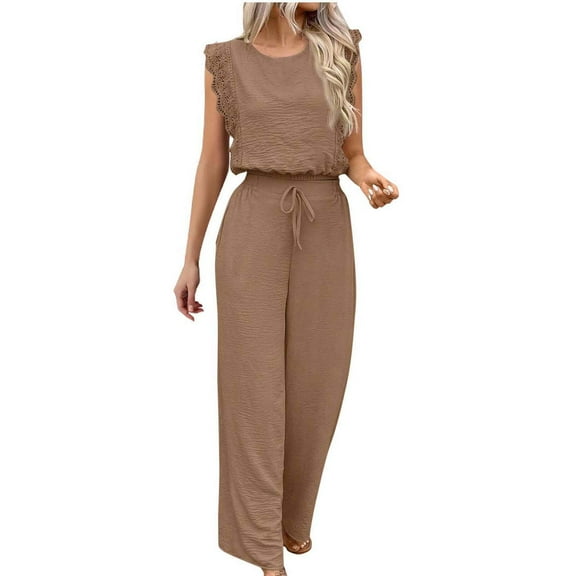 Levmjia Women Jumpsuit Casual Workwear Plus Size Cotton V Neck Wide Leg Romper with Pockets Breathable Comfortable for Office Travel Summer Vacation Boho Style