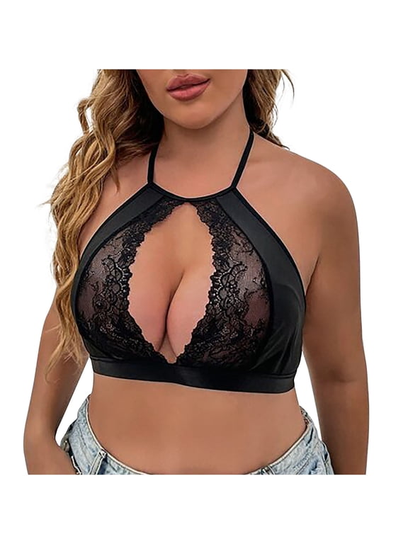 Women Lace Halter Crop Top Soft Sheer Mesh Sleeveless Cami With Front Cutout Lightweight Camisole Summer Solid Color