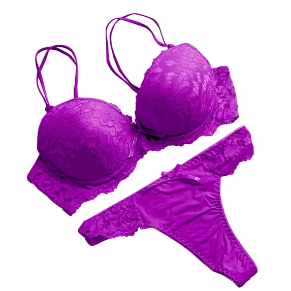 Levmjia Women Lace Lingerie Bra Thong Set Underwire Adjustable Shoulder Straps Solid Color Soft Breathable Mesh Outfit Honeymoon Night Club Daily Wear