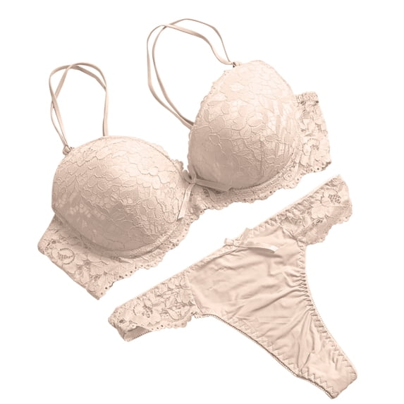 Levmjia Women Lace Lingerie Bra Thong Set Underwire Adjustable Shoulder Straps Solid Color Soft Breathable Mesh Outfit Honeymoon Night Club Daily Wear