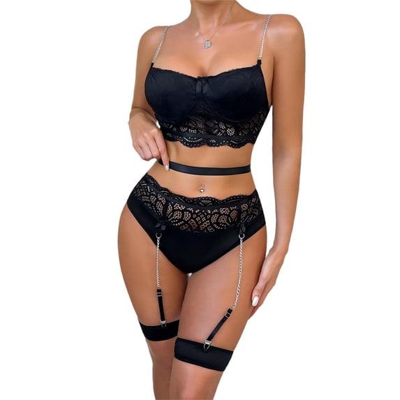 Levmjia Women Lace Lingerie Set Bra Thong Set Solid Color Comfortable Stretchable Sleeping Daily Wear Date Night Valentine's Day