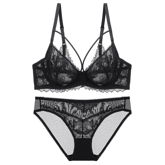 Levmjia Women Lace Lingerie Set Push Up Bra Panties Set Thin Deep V Cross Back Adjustable Straps Honeymoon Everyday Wear Comfortable Breathable Sleepwear