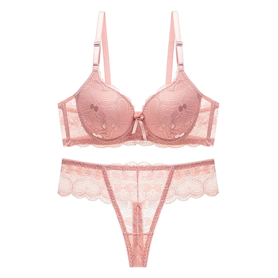 Levmjia Women Lace Lingerie Set Underwire Bra With Matching Thong Panties Adjustable Shoulder Straps Soft Mesh Daily Wear Romantic Date Night Elegant Solid Color