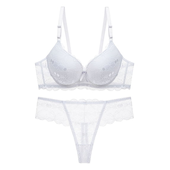 Levmjia Women Lace Lingerie Set Underwire Bra With Matching Thong Panties Adjustable Shoulder Straps Soft Mesh Daily Wear Romantic Date Night Elegant Solid Color