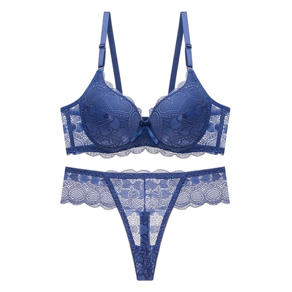 Levmjia Women Lace Lingerie Set Underwire Bra With Matching Thong Panties Adjustable Shoulder Straps Soft Mesh Daily Wear Romantic Date Night Elegant Solid Color