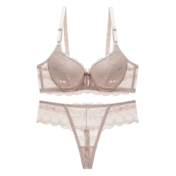Levmjia Women Lace Lingerie Set Underwire Bra With Matching Thong Panties Adjustable Shoulder Straps Soft Mesh Daily Wear Romantic Date Night Elegant Solid Color
