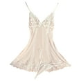 thumbnail image 1 of Levmjia Women Lace Mesh Nightgown Solid Color Spaghetti Strap Deep V Flowy Mini Slip Dress Spring Summer Home Breathable Soft Stretchy Elegant Lingerie Rest, 1 of 6