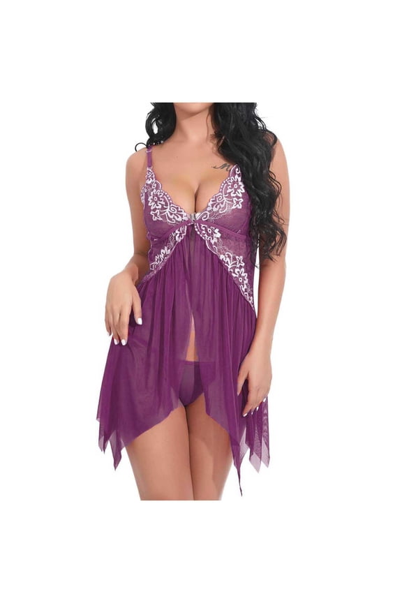 Women Lace Mesh Nightgown Solid Spaghetti Strap Deep V Fringed Mini Slip Dress Spring Summer Home Sleep Breathable Soft Stretchy Flowy Sheer Lingerie Rest