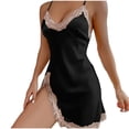 thumbnail image 1 of Levmjia Women Lace Satin Nightgown Solid Color Spaghetti Strap V Neck Flowy Mini Sleep Dress Spring Summer Home Soft Silky Breathable Elegant Lingerie Rest, 1 of 2