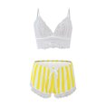thumbnail image 1 of Levmjia Women Lace Striped Lingerie Two Piece Set Spaghetti Strap V Neck Bra Ruffle Shorts Outfit Multi Color Options Soft Breathable Sleepwear Spring Summer Bedroom Pajama Suit, 1 of 3