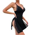thumbnail image 1 of Levmjia Women Lace Trim Nightgown Solid Spaghetti Strap V Neck Ruffle Hem Mini Slip Dress Spring Summer Home Sleep Soft Breathable Stretchy Elegant Sheer Lingerie Night, 1 of 8