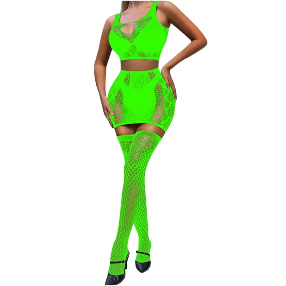 Levmjia Women Lingerie Set Fishnet Crop Top And High Waisted Panty With Thigh High Stockings Sheer Mesh Lingerie Multiple Colors Special Nights And Parties