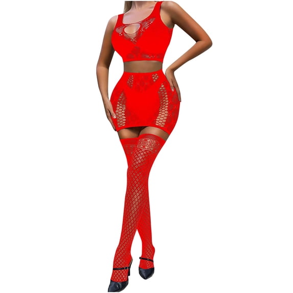 Levmjia Women Lingerie Set Fishnet Crop Top And High Waisted Panty With Thigh High Stockings Sheer Mesh Lingerie Multiple Colors Special Nights And Parties
