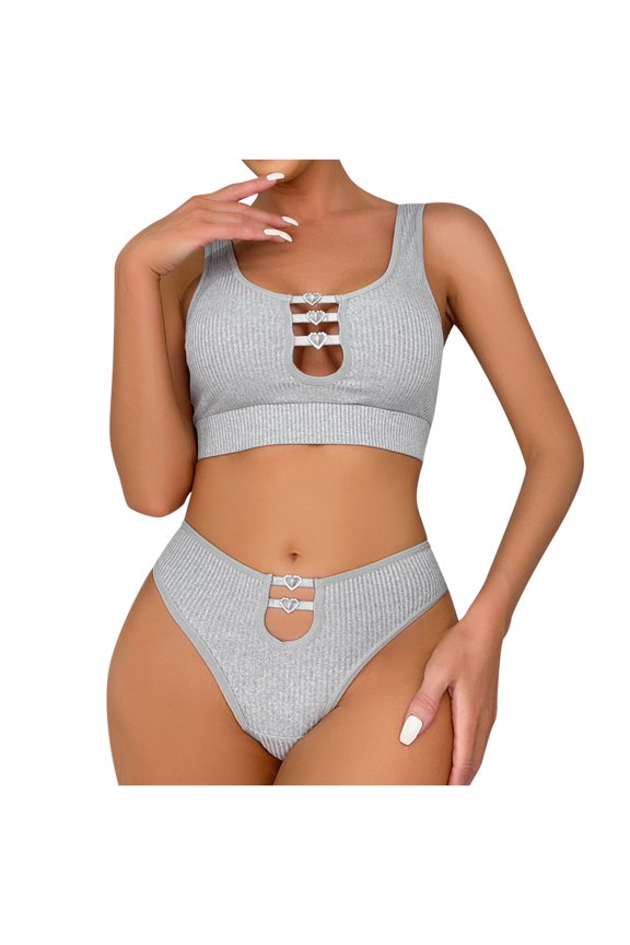 Women Lingerie Set Hollow Out Rhinestone Decor Stretch Two Piece Outfit Breathable Perfect For Honeymoon Anniversary Bedroom Romantic Night Occasions