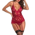 thumbnail image 1 of Levmjia Women Lingerie Sets V Neck Lace Backless Solid Color Bodysuit Comfortable Daily Wear Adjustable Straps For Sleep Date Night, 1 of 2