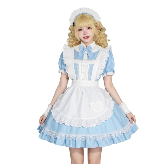 Levmjia Women Maid Costume Set Short Sleeve Dress Bow Tie Soft Cute Fashion Outfit Halloween Theme Party Carnival Holiday Themed