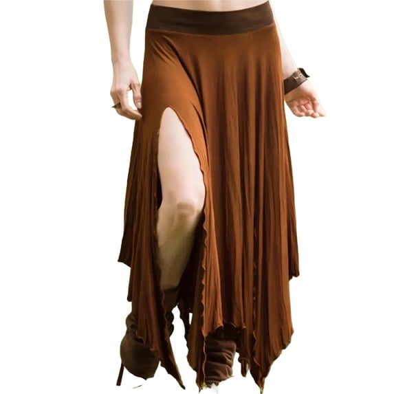 Levmjia Women Maxi Skirt High Waisted Solid Color Flowy Split Hem Bohemian A Line Midi Skirt Irregular Large Swing Casual Outfit Beach Vacation