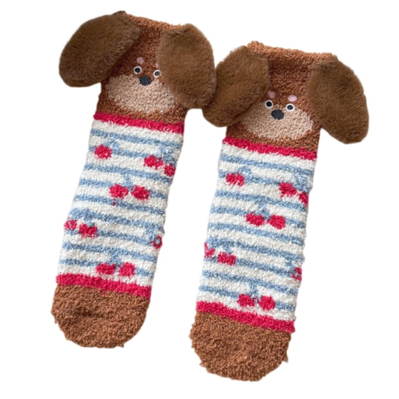 Levmjia Women Mid Crew Socks Winter Cute Striped Printed Thermal Warm Casual Socks Cold Weather Cozy Non Slip Sleeping Everyday Wear