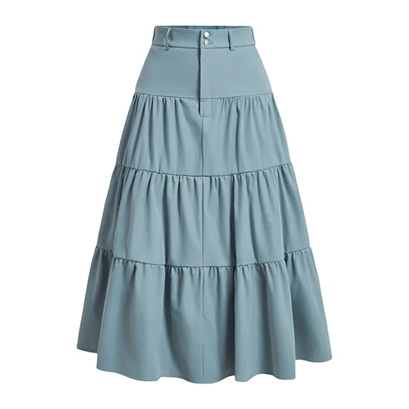 Levmjia Women Midi Skirt Flax Casual Solid Color Elastic Waist Button Front Zipper Side Slit Comfortable Beach Vacation Street Wear Summer