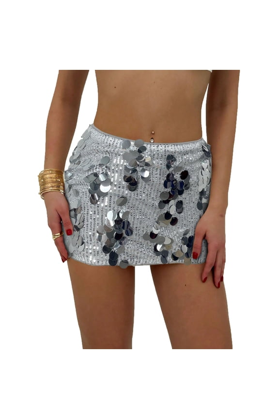 Women Midi Skirt Sequins Fashion Leisure High Waist A-Line Pleated Solid Color Skirt Work Casual Comfortable Stretch Carnival Party Performance Wear