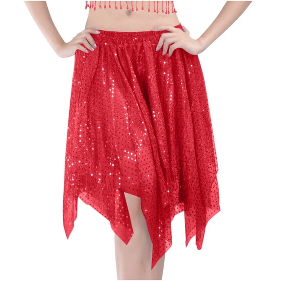 Levmjia Women Midi Skirt Solid Color Polyester Casual Highlight Dance Performance Skirt With Elastic Waist Irregular Hem Party Vacation Wear