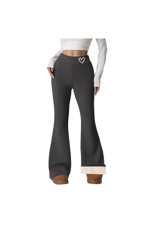 Women Pants High Waist Flared Leggings Letter Printing Velvet Lined Winter Pants Soft Stretch Polyester Casual Home Holiday Party