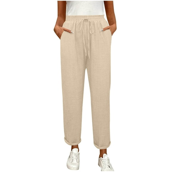 Levmjia Women Pants Stretchy High Waisted Casual Soft Cotton Blend Elastic Waistband Solid Color Trousers for Work Travel Comfortable Breathable Sizes XS XXL