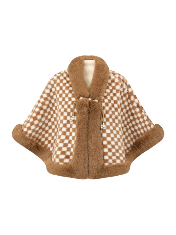 Women Plaid Shawl Loose Batwing Wrap Cape Warm Windproof Fashion Outerwear Cardigan Autumn Winter legant