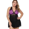 thumbnail image 1 of Levmjia Women Plus Size Lace Mesh Lingerie Dress Soft Breathable Sheer Mesh Solid Color Lightweight Summer Sleepwear Halter V Neck Loose Flowy Skirt Home Date Night Nightgown, 1 of 6