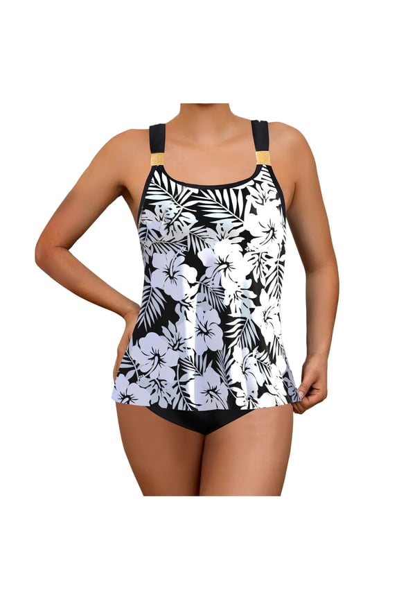 Women Plus Size Tankini Swimsuit Set Printed High Waisted Tummy Control Tankini With Adjustable Straps Quick Dry For Beach Vacation