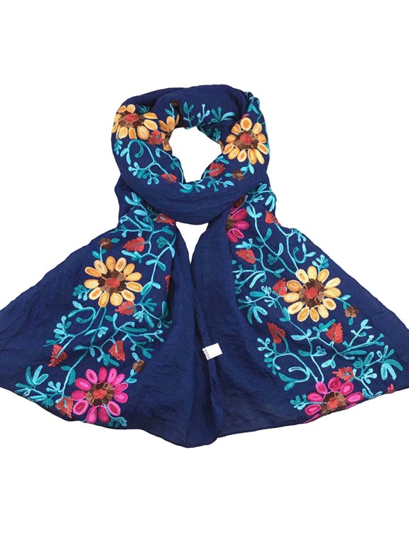 Women Scarf Soft Shawl Floral Embroidery Print Wrap Lightweight Versatile Spring Autumn Winter Outdoor Travel Daily Wear Wedding