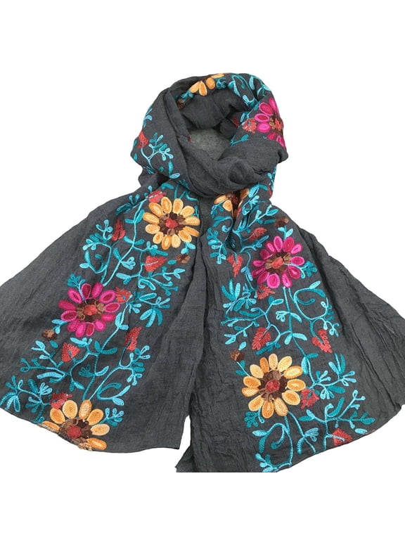 Women Scarf Soft Shawl Floral Embroidery Print Wrap Lightweight Versatile Spring Autumn Winter Outdoor Travel Daily Wear Wedding