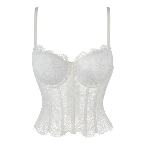 Levmjia Women Shapewear Tops Corset Lace Body Shaper Tummy Control Waist Trainer with Removable Straps Back Lace Up Vintage Bridal Wedding